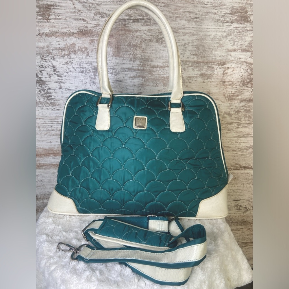 DVF | 80s vintage travel tote overnight luggage bowling bag green nylon GUC
